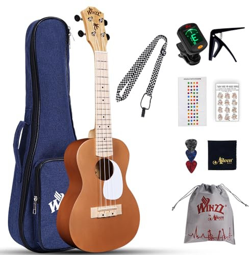 Winzz Ukulele Erwachsene Anfänger Set, Konzert Ukulele 23 Zoll, Kinder Einsteiger Kit mit 9 Zubehör (Farbe: Braun, Holz)