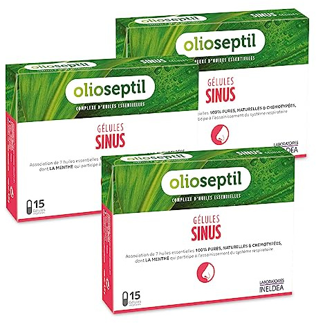 OLIOSEPTIL - Nebenhöhlen-Kapseln - Kombination aus 7 ätherischen Ölen 100% reine, natürliche öle - Ab 15 Jahren - Unterstützt die optimale Funktion des Atemsystems - 3 x 15 Kapseln
