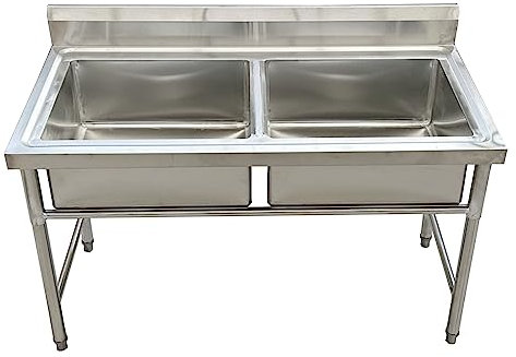 TRGCJGH Freistehende Edelstahl Spültisch 2 Becken,Doppelbecken Spültisch, Spülbecken mit Wasserhahn für Außen, Innen, Küche, Restaurant, Bar(120X75X80cm/47.2X29.5X31.4in)
