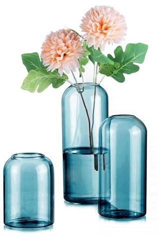 Blau Glasvasen für Tischdeko Weihnachten Blumenvase - Inweder Satz von 3 Modernen Blumen Vase Glas Glaszylinder Kleine Vasen Mini Glasvase für Hochzeit Brautparty Event Geburtstag Deko Wohnzimmer