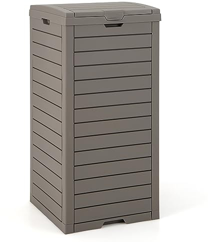 COSTWAY Pattumiera Differenziata da Esterno, Bidone Spazzatura Impermeabile con 1/2 Scomparti, Coperchio a Doppia Chiusura e Vassoio Estraibile e Maniglia (1, Marrone, 118 L)