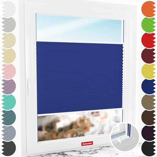 Schuette® Plissee mit Bohren zum Anschrauben ● Thermo Kollektion: Wave Waltz (Blau) ● 90x120cm (Breite x Höhe) ● Suprafix Faltrollo Befestigung ● Bequeme Rollo Montage inkl. Video