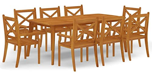 Gecheer 9-TLG. Sitzgruppe Garten Holz Essgruppe 8 Personen Gartenmöbel Set mit 8 Gartenstuhl Gartenmöbel Gartengarnitur Holz Sitzgarnitur Gartentisch Balkonmöbel Set Balkongarnitur