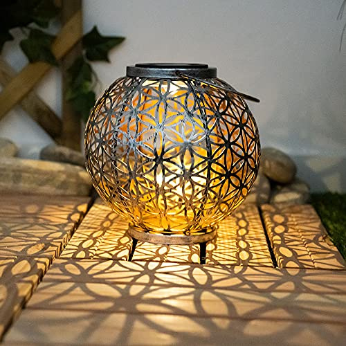 GLOBO Solar Lampe Outdoor Solarleuchte orientalisch LED Solar Laterne Außen, Lichteffekt Lebensblume, 1x LED warmweiß, DxH 20x29 cm, Terrasse Garten