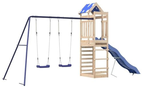 vidaXL Spielturm, Klettergerüst mit Dach Schaukeln Rutsche, Kinder Kletterturm Spiel-Zubehör für Garten, Holz Spielplatz Spielhaus, Massivholz Kiefer