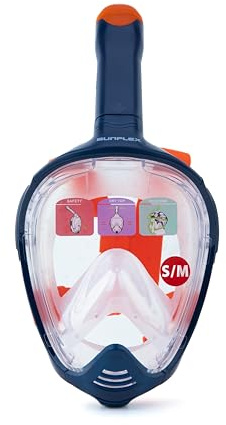 Sunflex Full Face Mask Kraken S/M | Schnorchelmaske | Tauchmaske | Schnorchel mit Vollmaske | Vollgesichtsmaske Schnorchelausrüstung | Panoramablick | Unisex | ab 10 Jahre | Schwimmbad & Strand