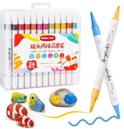 Surcotto Colouring Pens, 24 color Acrylic Paint Pens, Washable Paint Pens, Dual Tip Paint Markers, Art Marker Pen For Wood, Fabric, Plastic, Glass, Mugs, Rock Painting -24 PCS