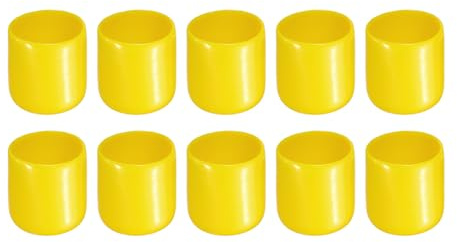 Rebower 10 Stück PVC Endkappen, 25mm ID Abdeckkappen, Rund PVC Stopfen, Schutzkappen für Schrauben, Gewindebolzen, Möbelfüße, Zaunpfosten, Drahtseile, Rohr, Gelb