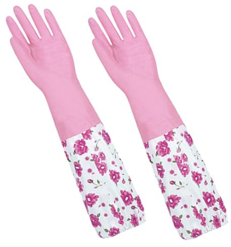 minkissy Thickened Winter Dish Washing Gloves Pair Pink Fleece-lined Reusable Kitchen Cleaning Gloves for Large Hands for Home Dishwashing and Housework