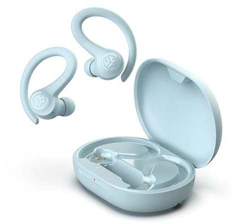 JLab Go Air Sport+ Running Headphones - True Wireless Headphones Bluetooth, Hook Over Ear Earbuds for Sports & Gym, 35+ H Playtime In Ear Buds, IP55 Sweat-Resistant, Be Aware Mode, Light Blue