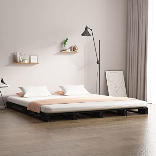 UJCHVHN Beds & Accessories Palettenbett Schwarz 150x200 cm King Size Massivholz Betten & Bettrahmen