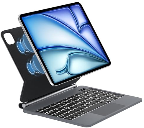 JADEMALL Clavier pour iPad Air 11 Pouces M3 2025/M2 2024, Magic Keyboard pour iPad Air 11 M2/M3/ Air 5/4 Gen 10.9 avec Trackpad Multi-Touch Bluetooth Clavier Rétroéclairé, AZERTY, Gris