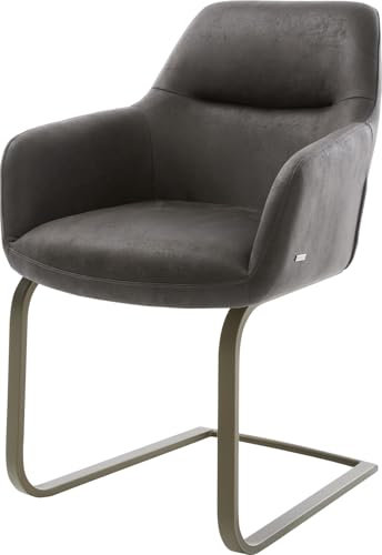 DELIFE Schwingstuhl Pejo-Flex Freischwinger flach Effektfinish Titan Mikrofaser Anthrazit Vintage Taschenfederkern