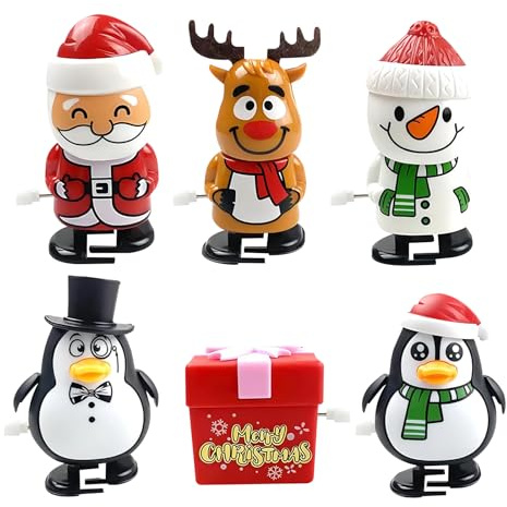 RevpoltIQ Lot de 6 jouets de Noël pour enfants - Bonhomme de neige - Figurine de Père Noël - Mouvement - Jouet à remonter - Figurines décoratives - Cadeau d'anniversaire - Fête des enfants