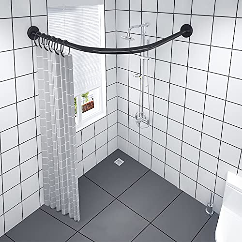 Barra de cortina de ducha, ajustable en forma de L, curvada, sin taladrar, barra de riel de bañera de baño, poste de acero inoxidable, fácil instalación
