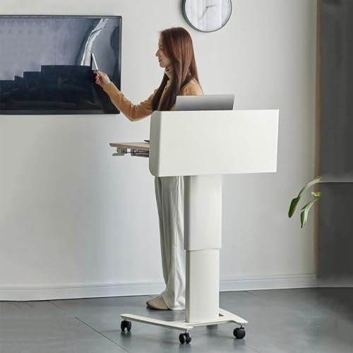 XAoSCd Rednerpultständer, Mobiler Laptop-Rednerpultständer, Höhenverstellbare Rednerpulte, Tragbares Standpult Mit Rädern, Sitz-Steh-Schreibtisch Für Klassenzimmer, Büro, Kirche,White-a