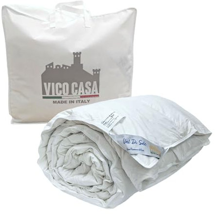 Vico Casa® Piumino letto singolo extra lungo MADE IN ITALY 155x215cm in piuma d’oca / 4 punti di calore; Piumone ad una piazza, realizzato e confezionato in Toscana, con tessuto esterno 100% cotone