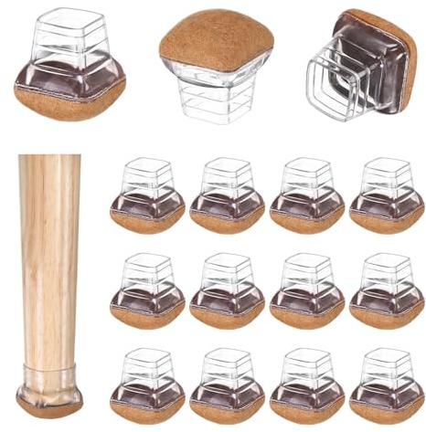 M METERXITY 32-Pack Chair Leg Floor Protectors, 0.55-0.75 Silicone Cups Square Felt Furniture Pads for Chairs/Tables in Hardwood Floors/Tile Floors, Chair Leg Covers [Transparent Brown]