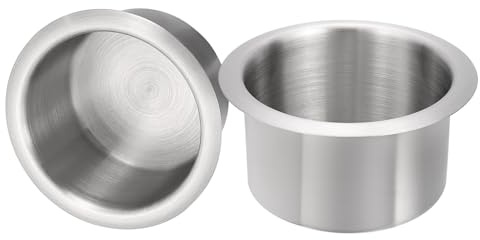 sourcing map 2 Pcs 201 Stainless Steel Drop-in Cup, 2.2 x 4.37 Drink Can Holder Poker Table Cup Holder Insert for Sofa Boat Car Marine, Silver