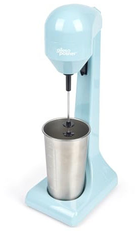 Giles & Posner Milkshake Maker – Iced Coffee Maker, 2 Speeds, 500ml Stainless Steel Cup & Blade, Capacity Markings, Secure Clips, Milk Frothing, Cocktails, Electric Stand Mixer, Pastel Blue, 100W