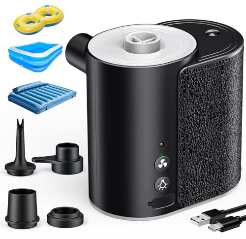 Pompa Elettrica, 6000mAh Gonfiatore Elettrico per Materassi Gonfiabili, Mini Pompa d'aria Elettrica con 4 Ugelli, Adatto per la Materasso Gonfiabile, Materassino Campeggio, Piscina Gonfiabile