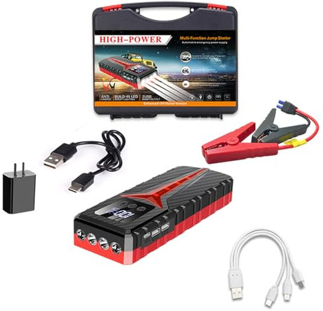 Arrancador de batería de coche, paquete de energía de arranque de batería de 1000 A pico de 12 V, arrancador de batería de litio portátil para coche, carga rápida USB, 3 modos de luz LED para vehícu