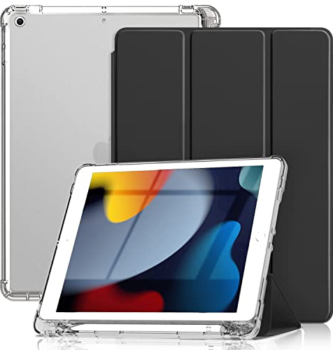 DAORANGE Custodia Cover per iPad 9a / 8a / 7a Generazione 10.2 2021/2020/2019, Cover in Pelle PU Ultra-sottile Leggero con Portapenne, Supporto Trifold e Funzione Auto Svegliati/Sonno (Nero)