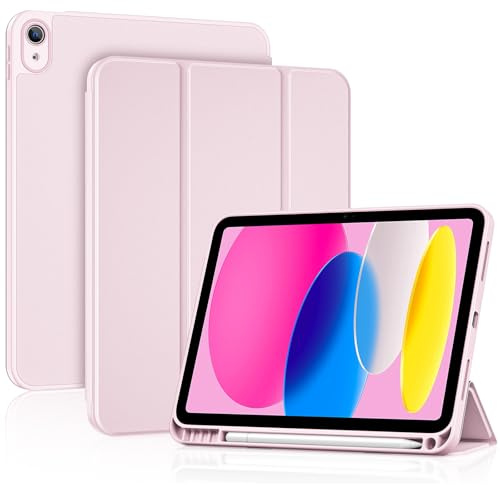 ProCase för iPad (A16) 11:e generationen 11 tum 2025/10:e generationen 10,9 tum 2022 fodral med pennhållare, fullständigt kameraskydd slimmat fodral med mjukt TPU-bakskydd – ljusrosa