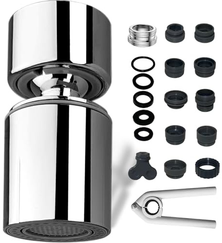 REZZI Kitchen Tap Spray Head Faucet Adapter Aerator 360° Swivel Sprayer 2 Modes Splash Proof Water Saving Design Extension Universal Sink Attachment for 22 mm Thread Taps Chrome