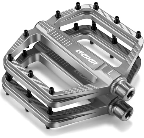 LYCAON Pédales pour Vélo, Pédale de vélo Antidérapante en Alliage d'aluminium CNC, CR-MO & Pédales de Sealed Roulements pour BMX VTT 9/16 Pouces (Gris Titane)