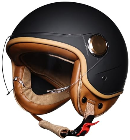 VVPEC Casques Jet Demi Casque Casque Moto avec Visière Vintage Casques Bols Homologué ECEDOT Casque Mobylette Ouvert Demi Casque Homme Femme Casque Jet pour Cruiser Hélicoptère Scooter(1,M=57~58cm)