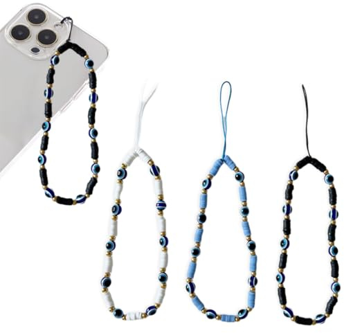 HUSHRICH 3Pcs Beaded Phone Charm, Evil Eye Beaded Phone Wrist Strap Cute Bead Phones Bracelet for Women Girls