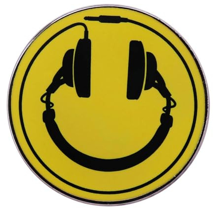 Metall Kopfhörer Smiley Plug Brosche Musik Freude Thema Schmuck Retro Accessoire Geschenk für Musikfans Tägliche Kleidung Sammlernadel