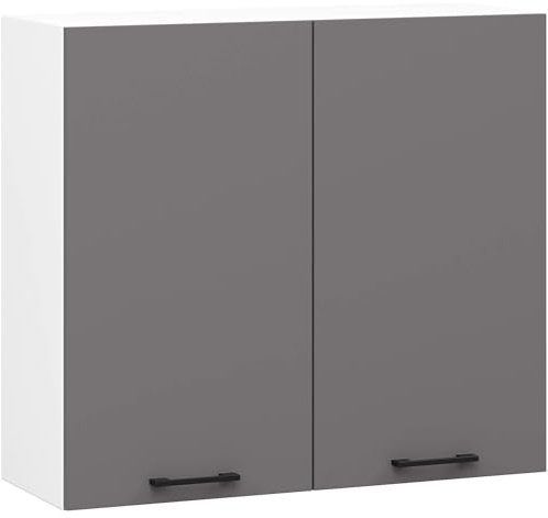 AKORD Küchen-Hängeschrank OLIWIA H720 80 cm mit 2 Türen | Küchenschränke | Geräumig | Für kleine Küche | Für eine Küchenzeile | Als Teil eines Sets | B80 x H72 x T30 cm | 21,10 kg | Weiß & Graphitgrau