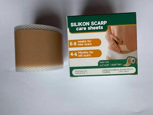 Silikon Narbenpflaster,(4CM*3M) Professionell Silikon-Narbenband,Silicone Scar Tape für C-Sektion, Operationen, Verbrennungen, Keloid & Akne Silikon Narbenpflaster Falten,Atmungsaktiv Wasserfest