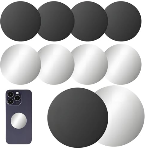 EVTHUR 10 Stück Metallplättchen Selbstklebend Set 40mm Metallplatte, Magnetplättchen Selbstklebend für Magnete in Schwarz & Silber - Kompatibel mit Magnet Handyhalterung, Auto und Hüllen