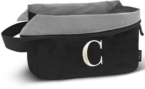 A-Z BAG Beauty case da viaggio con apertura ampia, impermeabile, borsa organizer per la rasatura da palestra, borsa per il trucco personalizzata da donna (A, Nero)