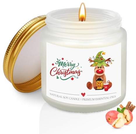 Christmas Scented Candle Gifts for Women, 3.5oz Apple Cinnamon Scented Christmas Candle, Natural Soy Wax Glass Jar Candles Gifts, Xmas Candles for Men Women Mum Friends Wife