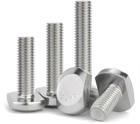 KX-ENERGIE 10 Stück Hammerkopfschrauben M6x55mm GB37 304 A2-70 Edelstahl V2A T-Nut Rutsche Schiene T Form Typ Rechteck Hammer Kopf Schraube Bolzen T-Mutter