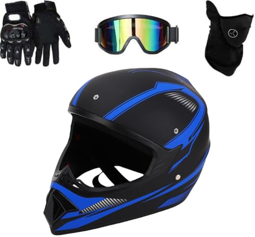 HELEVIA Casco de Motocross, Casco Integral de Motocicleta Todoterreno, Carcasa de ABS, Interior de EPS, Ligero, Resistente a Impactos, con Gafas, Guantes, Cubierta Facial (Yama Track para Enviar