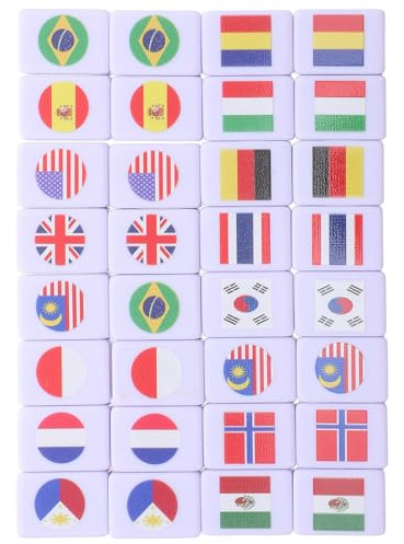 PAMINGONO 64 Stück Tragbares Mahjong mit Nationalflaggen 24mm Melamin Spielsteine Strategiespiel für 2 Personen Kompaktes Brettspiel für Reisen Partys und Heimunterricht