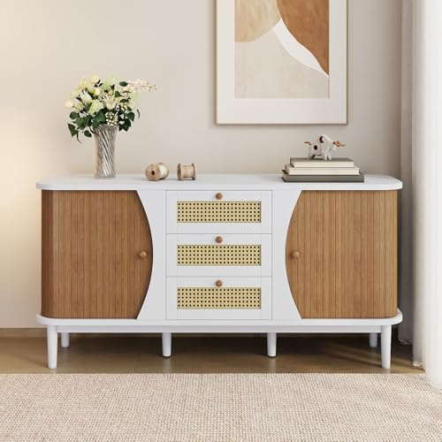 EURHCIO Meubles de Rangement pour Salon,Commode,Buffet Salle a Manger avec 2 Portes coulissantes et 3 Tiroirs,Armoire Polyvalente pour Cuisine Salon Chambre,140.5x40x76cm