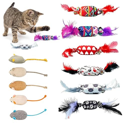 HORREX 11 Pièces Jouet Chat, Jouets pour Chats à l'herbe à Chat | Interactif Jouet pour Chat en Peluche à Mâcher Pour Frapper Jouer et Interagir en Intérieur Convient à Tous Les Chats