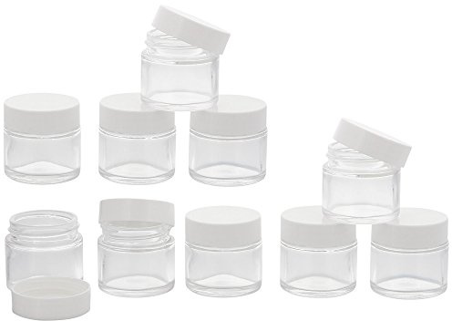 Klar Glas-tiegel m. Kunststoff-Deckel, 30 ml Leerer Tiegel, Kosmetex Glasdose, 10× weiß