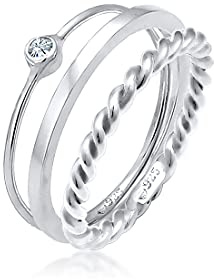 Elli Damen-Stapelring Twisted Solitär- Band 925 Silber Kristall - 0604781917