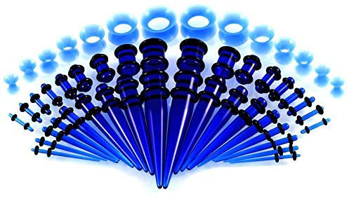 ele ELEOPTION Ohrdehner Set Ohr Taper 18 Paare Dehnstäbe Set Acryl Silikon Ohrpiercing 1,6mm-10mm mit 7 Paare Flared Tunnel Plug set 3mm-12mm (Blau)