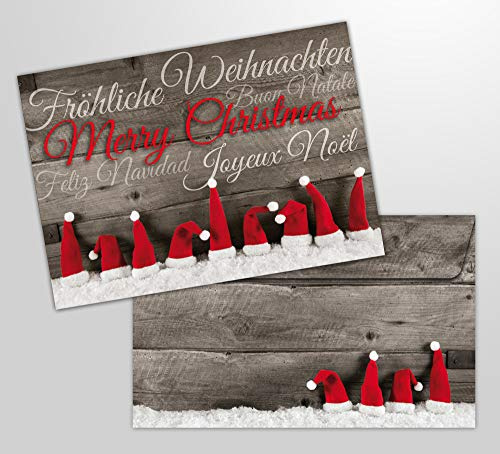 10 Weihnachtskarten MÜTZEN mit Umschlag - 10 St. gleiche, nostalgische Klappkarten für Weihnachten im Set mit passenden Umschlägen. Format: DIN A 6 (14,8 x 10,5 cm)