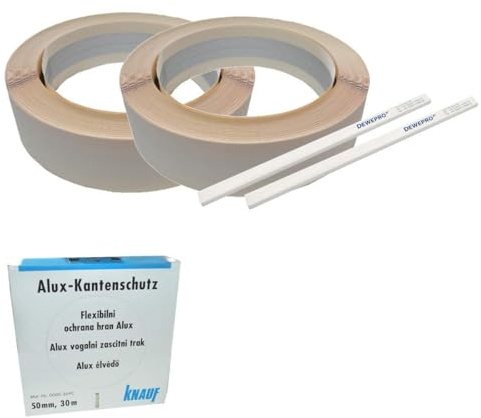 DEWEPRO® SET: KNAUF® 2x Alux-Kantenschutz - 30m Rolle - flexibler Kantenschutz, Eckschutz für den Trockenbau - inkl. 2 Stück Zimmermannsbleistift