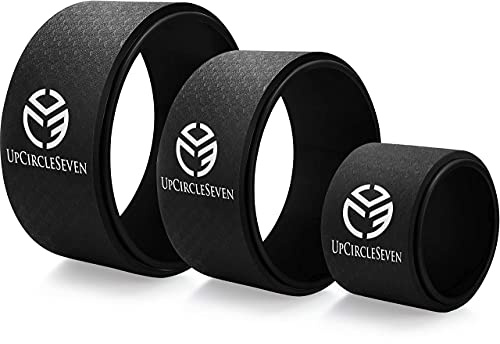 UpCircleSeven Yoga Wheel Set - Strongest & Most Comfortable Dharma Yoga Prop Wheel, 3 Pack for Back Pain Stretching & Backbends (12, 10, 6 inch) (Black)