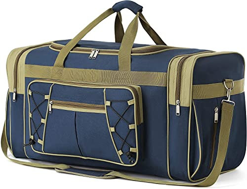 Reisetasche für Herren, Weekender über Nacht, leicht, extra groß, Oxford-Duffle, Fitnessstudio, stabiles Gepäck, wasserdicht, für Männer und Frauen, 66 cm (Blau/Gold)